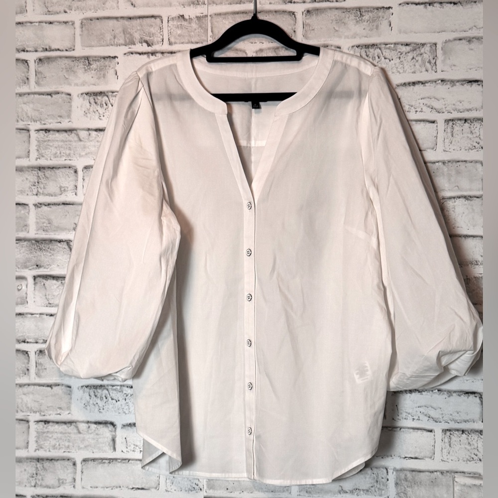 Talbots Cream 3/4 Sleeve Mandarin‎ Collar Blouse puffy sleeves size XL
